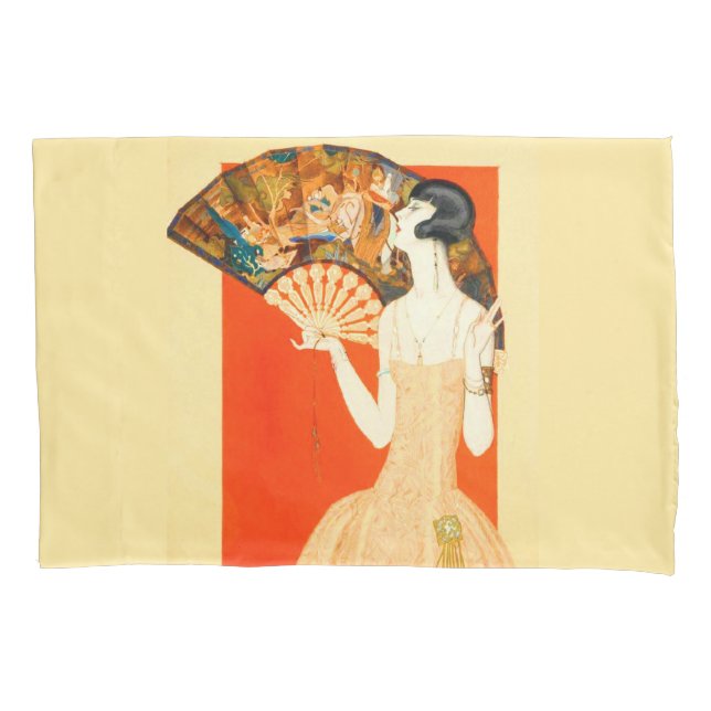 art deco lady with fan pillowcase (Front-Left)