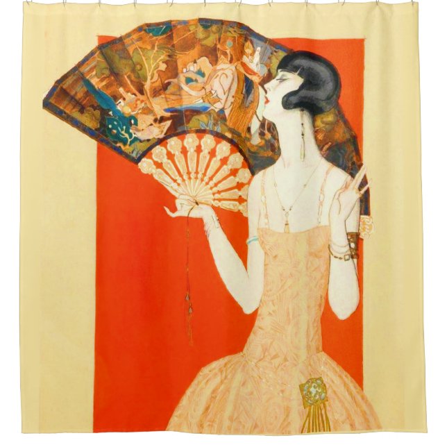 art deco lady with fan shower curtain (Front)