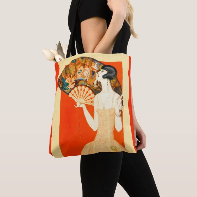 art deco lady with fan tote bag (Close Up)