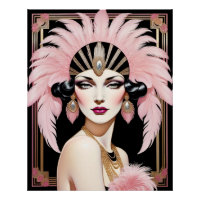 Art Deco Lady with Feather Head Dress.