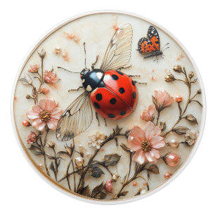 Art Deco Ladybug Flowers Butterfly Ceramic Knob