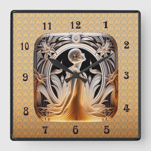 Art Deco Lalique Style Clock. Square Wall Clock (Front)