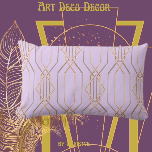 Art Deco Lavender & Gold Lumbar Pillow (Creator Uploaded)