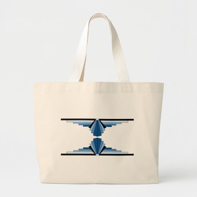 Art Deco Layers in Blue Large Tote Bag (Front)