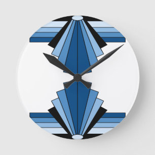 Art Deco Layers in Blue Round Clock