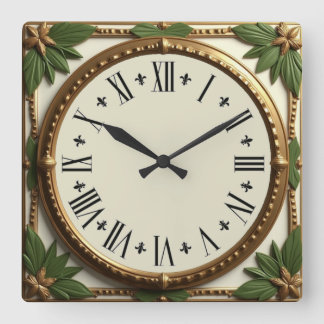 Art Deco Leafs Square Wall Clock