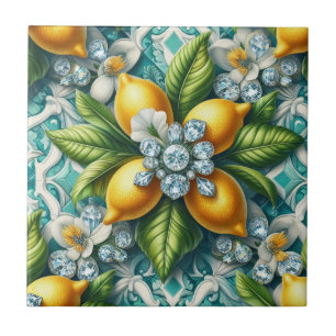 Art Deco Lemons and Diamonds Ceramic Tile