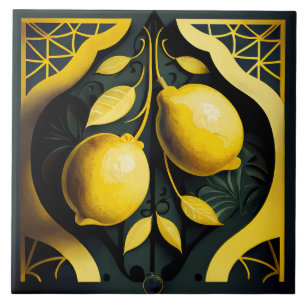 Art Deco Lemons Ceramic Tile
