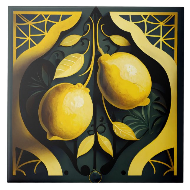 Art Deco Lemons Ceramic Tile (Front)