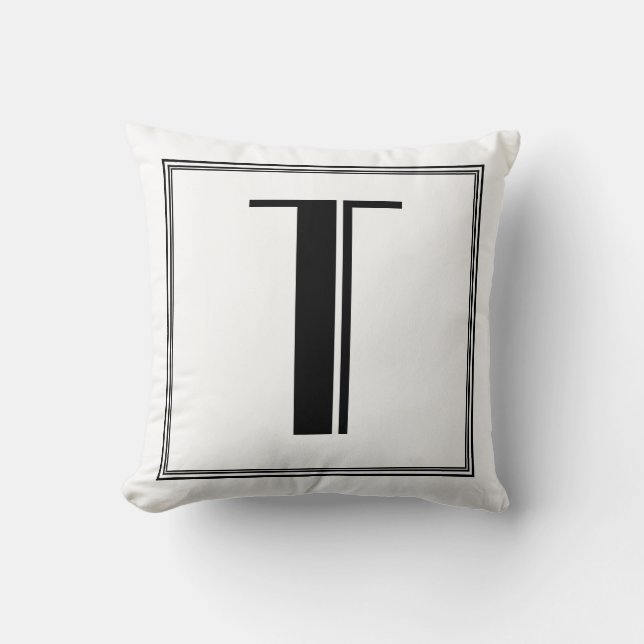 Art Deco Letter T Monogrammed Pillow (Front)