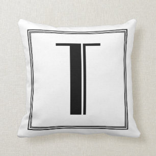 Art Deco Letter T Monogrammed Pillow