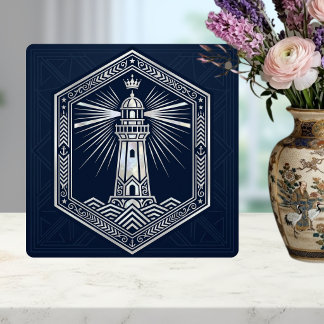 Art Deco Lighthouse Nautical Silver Design Ceramic Tile