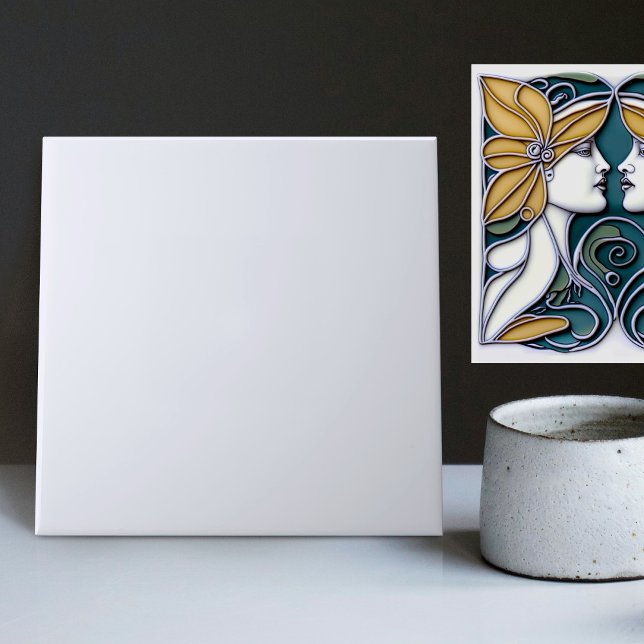 Art Deco Lilies Matching Unicolor Light Blue Ceramic Tile (Creator Uploaded)