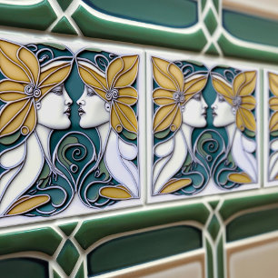 Art Deco Lilies Wall Decor Art Nouveau Ceramic Tile