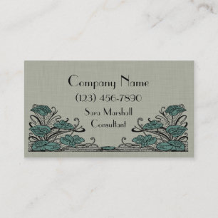 Art Deco Lillies Green Linen Business Card