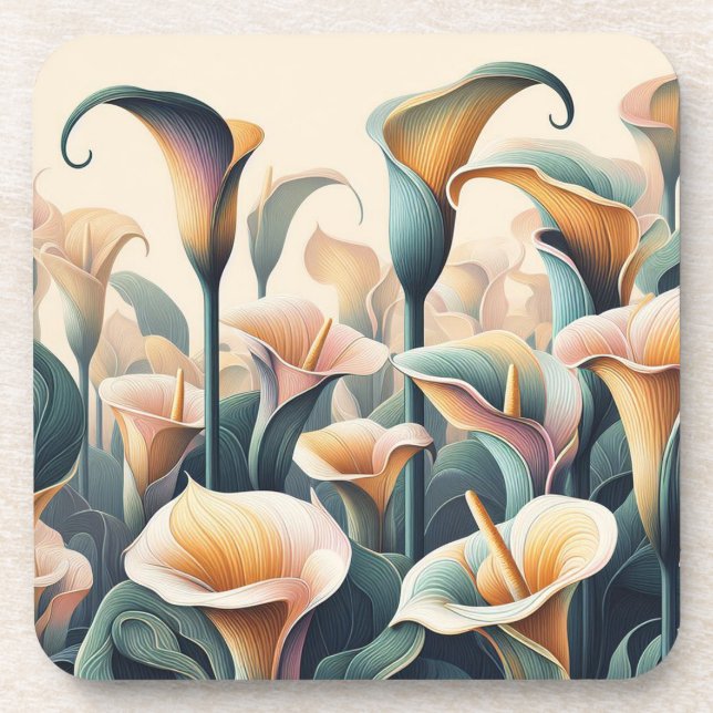 Art Deco Lillies Hard plastic coaster set (Front)