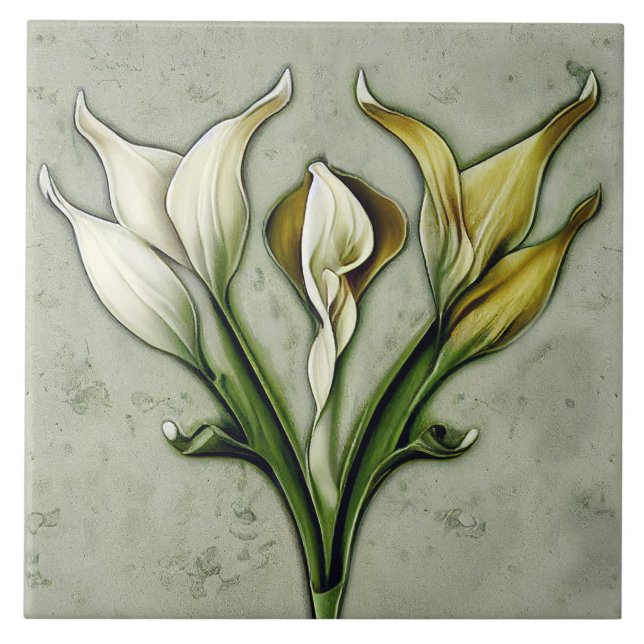 Art Deco lilly Wall Decor Art Nouveau Ceramic Tile (Front)
