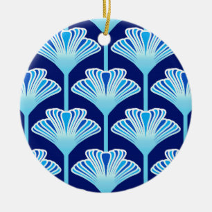 Art Deco Lily, Cobalt Blue, Aqua and White Ceramic Ornament