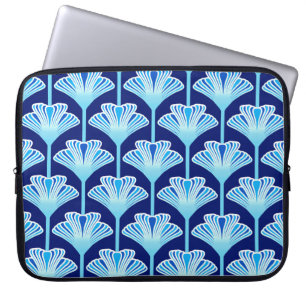 Art Deco Lily, Cobalt Blue, Aqua and White Laptop Sleeve
