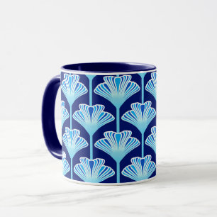 Art Deco Lily, Cobalt Blue, Aqua and White Mug