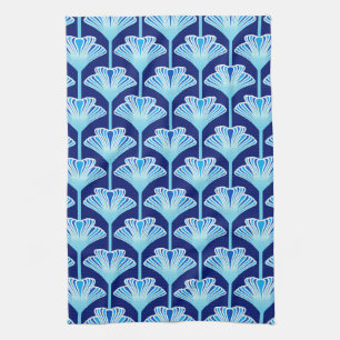 Art Deco Lily, Cobalt Blue, Aqua and White Tea Towel