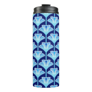Art Deco Lily, Cobalt Blue, Aqua and White  Thermal Tumbler