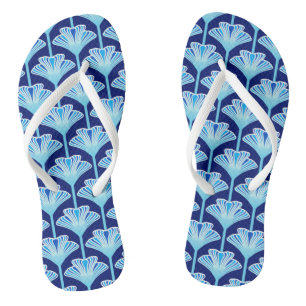 Art Deco Lily, Cobalt Blue, Aqua and White Thongs
