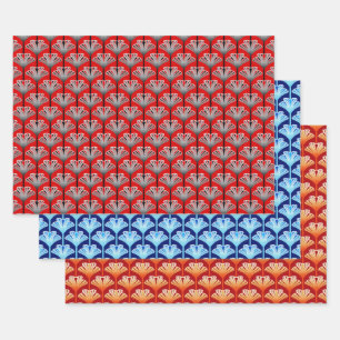 Art Deco Lily, Cobalt Blue, Deep Red & Orange   Wrapping Paper Sheet