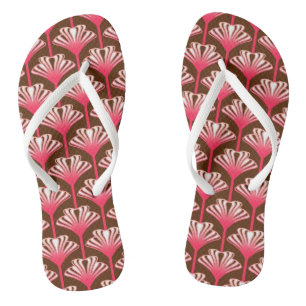 Art Deco Lily, Dark Brown and Coral Pink Thongs