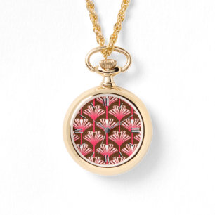 Art Deco Lily, Dark Brown and Coral Pink Watch