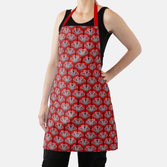 Art Deco Lily, Deep Red and Grey / Grey Apron (Insitu)