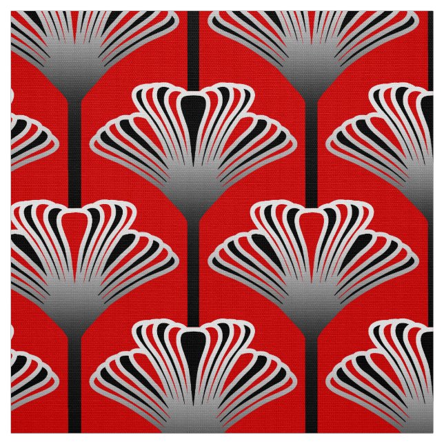 Art Deco Lily, Deep Red and Grey / Grey Fabric (Swatch)