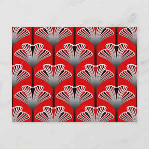 Art Deco Lily, Deep Red and Grey / Grey Postcard