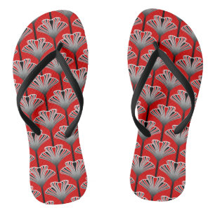 Art Deco Lily, Deep Red and Grey / Grey Thongs