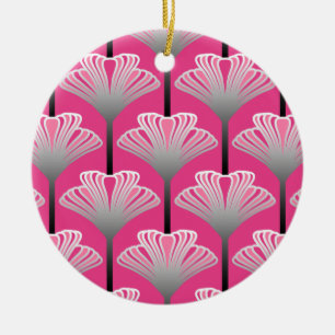 Art Deco Lily, Fuchsia Pink and Silver Grey Ceramic Ornament