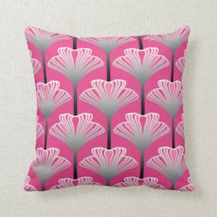 Art Deco Lily, Fuchsia Pink and Silver Grey Cushion