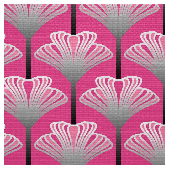 Art Deco Lily, Fuchsia Pink and Silver Grey Fabric (Swatch)