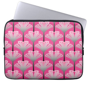 Art Deco Lily, Fuchsia Pink and Silver Grey Laptop Sleeve