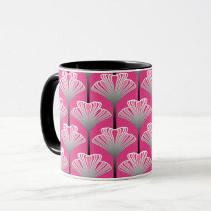 Art Deco Lily, Fuchsia Pink and Silver Grey Mug