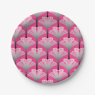 Art Deco Lily, Fuchsia Pink and Silver Grey Paper Plate