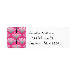 Art Deco Lily, Fuchsia Pink and Silver Grey Return Address Label