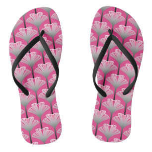 Art Deco Lily, Fuchsia Pink and Silver Grey Thongs