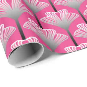 Art Deco Lily, Fuchsia Pink and Silver Grey Wrapping Paper