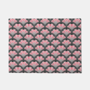 Art Deco Lily, Grey / Grey and Coral Pink Doormat
