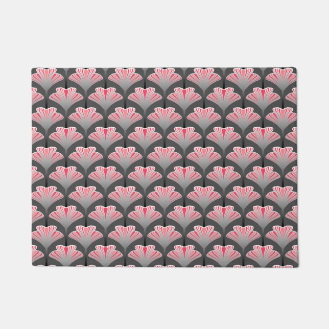Art Deco Lily, Grey / Grey and Coral Pink Doormat (Front)