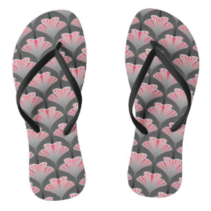 Art Deco Lily, Grey / Grey and Coral Pink Thongs