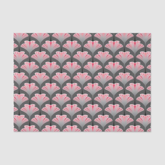 Art Deco Lily, Grey / Grey and Coral Pink Tissue Paper (Front)