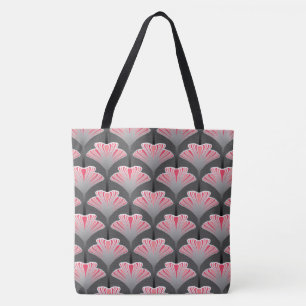 Art Deco Lily, Grey / Grey and Coral Pink Tote Bag