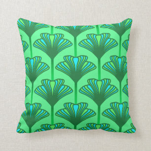 Art Deco Lily, Jade Green and Turquoise Cushion