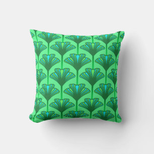 Art Deco Lily, Jade Green and Turquoise Cushion